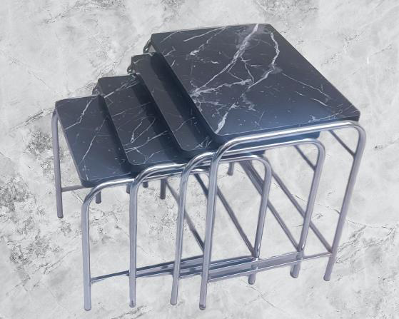 Zigon Sehpa 14006 Demet Model Metal Nikelaj Ayak Siyah Mermer Des