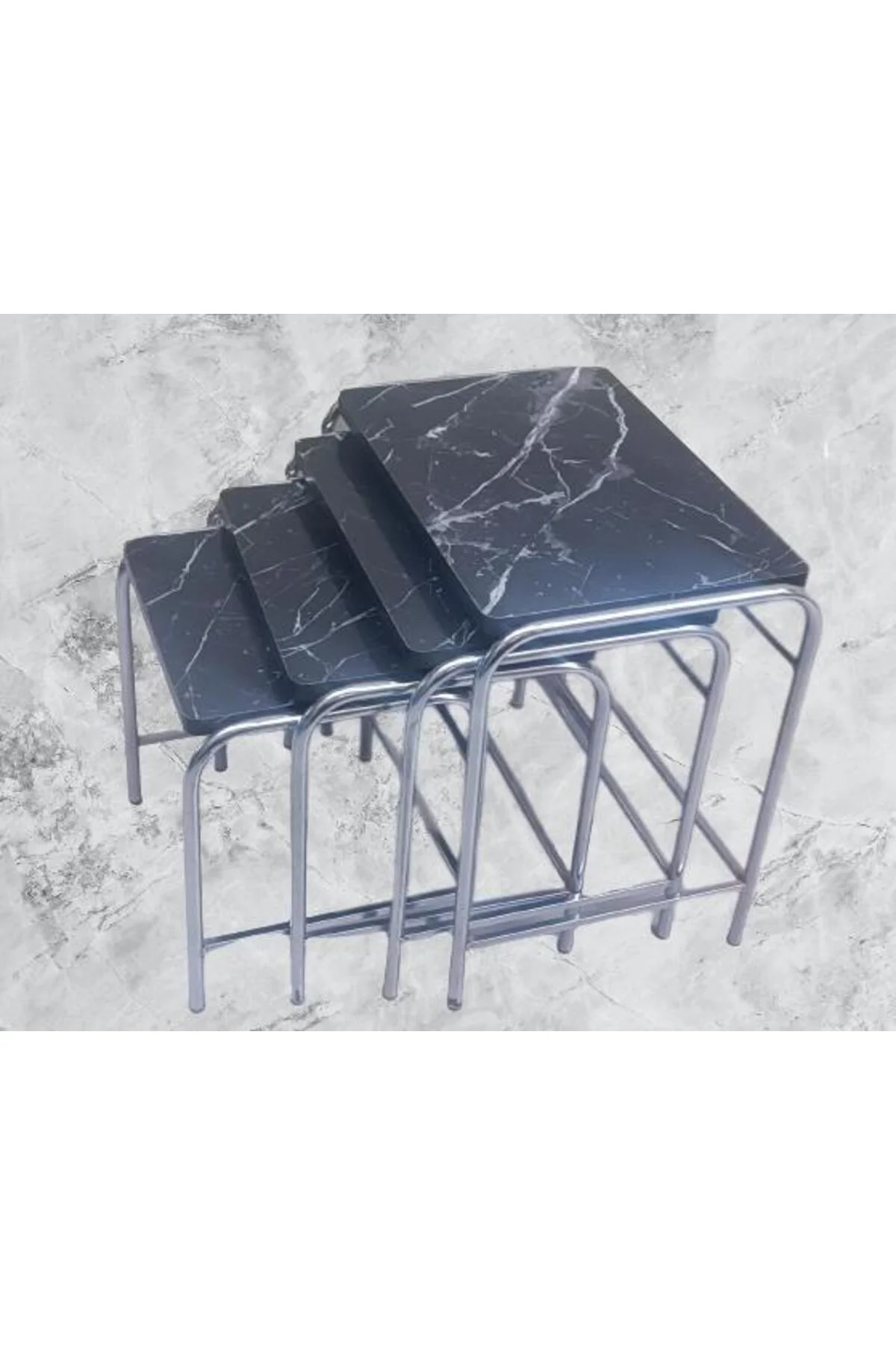 Zigon Sehpa 14006 Demet Model Metal Nikelaj Ayak Siyah Mermer Desen Tabla El Yapı - Görsel 4