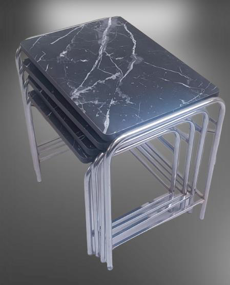 Zigon Sehpa 14006 Demet Model Metal Nikelaj Ayak Siyah Mermer Des