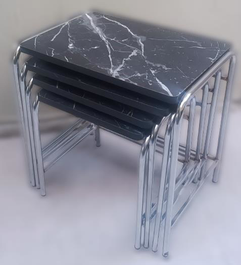 Zigon Sehpa 14006 Demet Model Metal Nikelaj Ayak Siyah Mermer Des