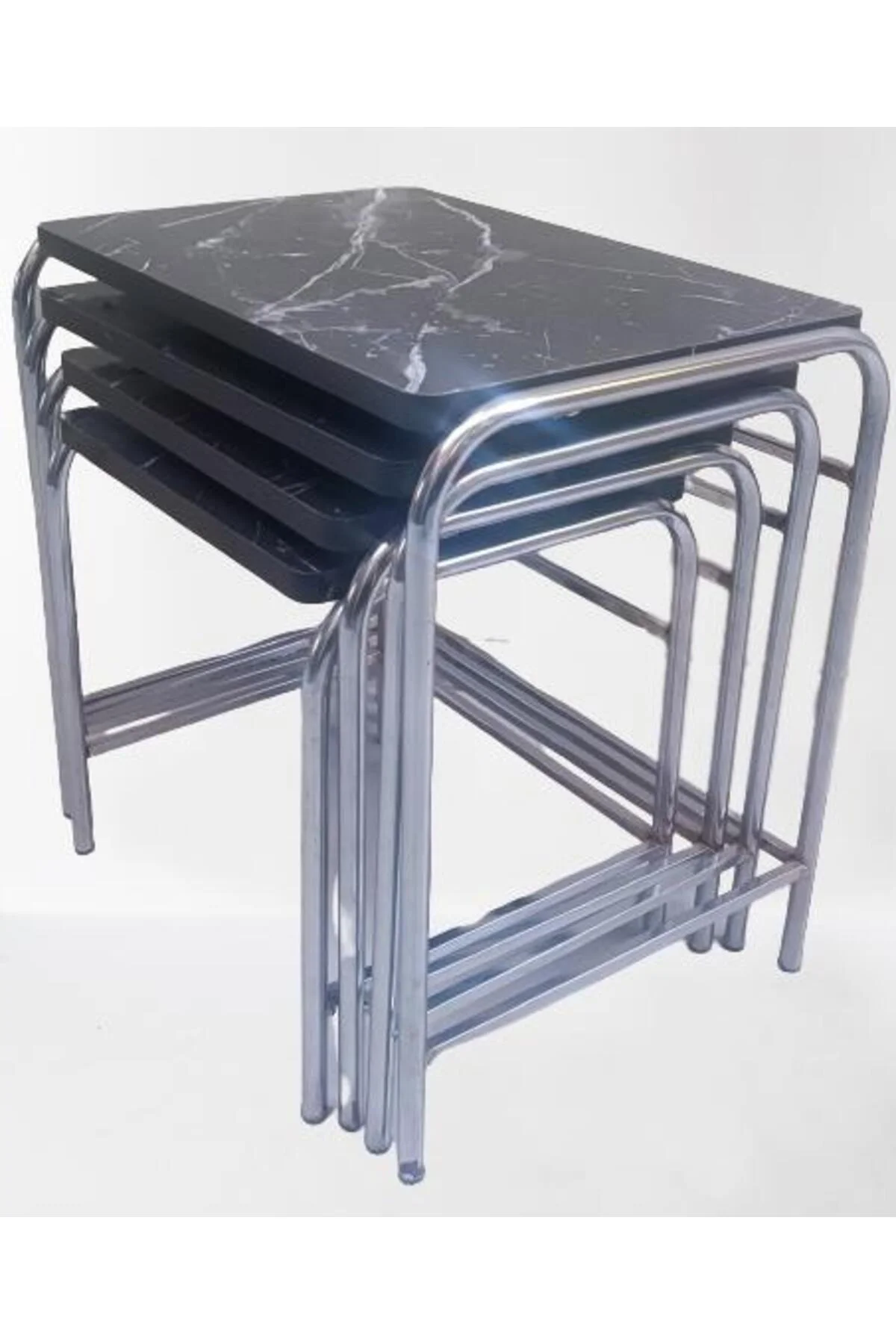 Zigon Sehpa 14006 Demet Model Metal Nikelaj Ayak Siyah Mermer Desen Tabla El Yapı - Görsel 8