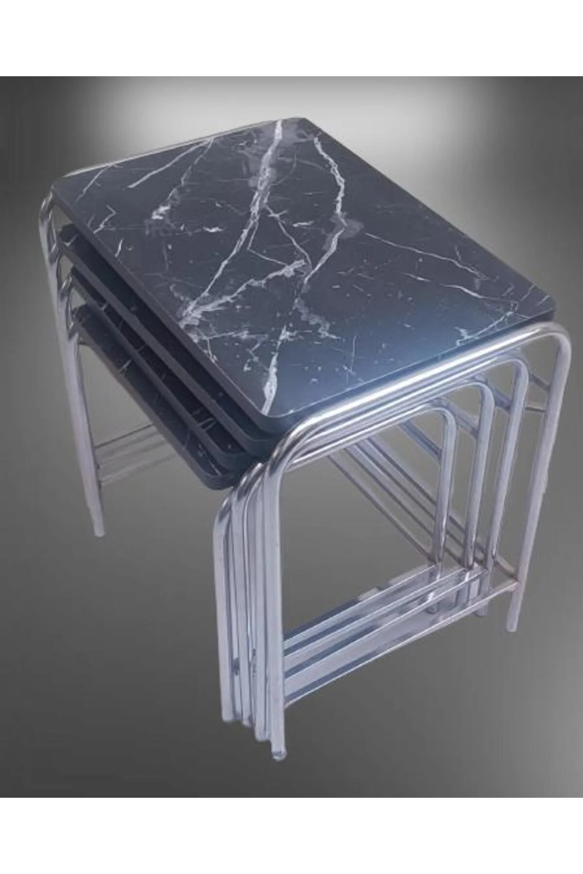 Zigon Sehpa 14006 Demet Model Metal Nikelaj Ayak Siyah Mermer Desen Tabla El Yapı - Görsel 6