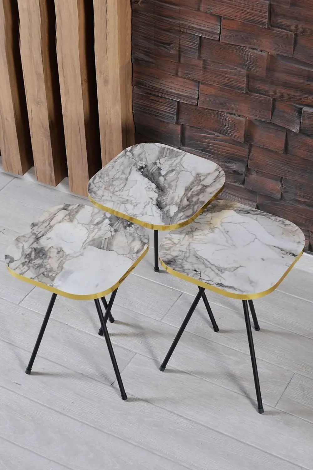 Zigon Sehpa 3'lü Torna Ahşap Ayak Altın Efes