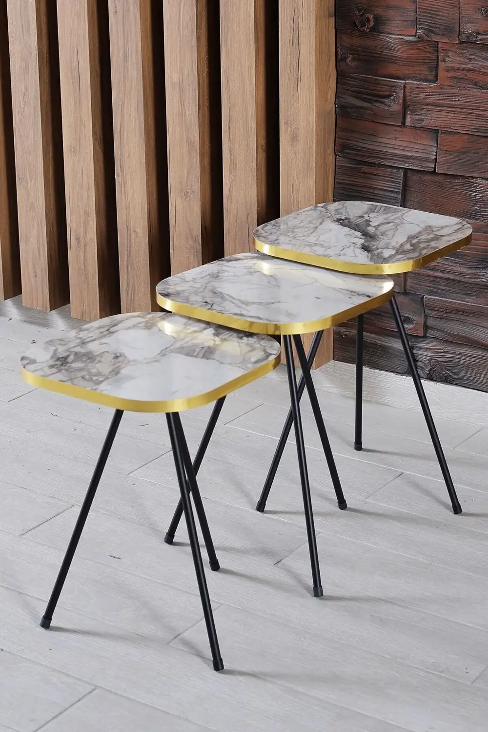 Zigon Sehpa 3'lü Torna Ahşap Ayak Altın Efes