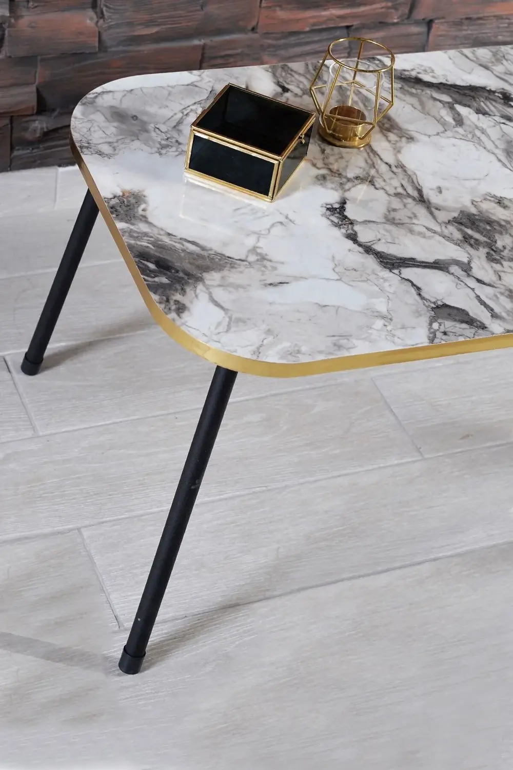 Zigon Sehpa 3'lü Torna Ahşap Ayak Altın Efes