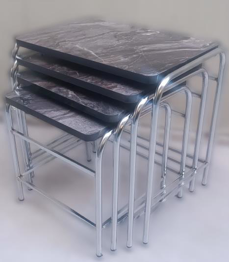 Zigon Sehpa 90221 Demet Metal Nikelaj Ayak Açık Siyah Mermer Dese