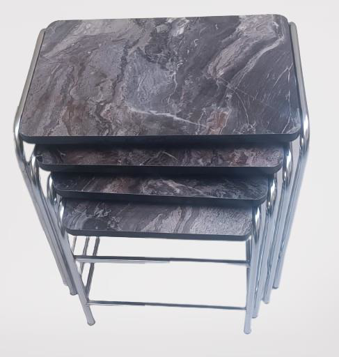 Zigon Sehpa 90221 Demet Metal Nikelaj Ayak Açık Siyah Mermer Dese