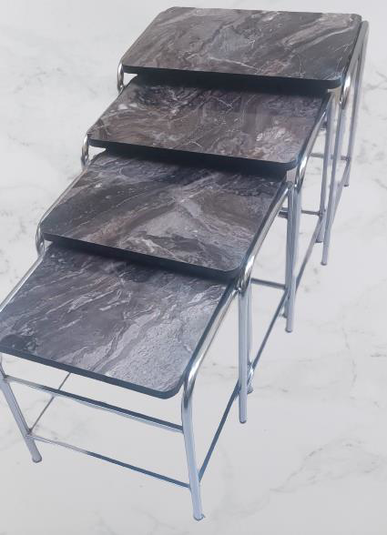 Zigon Sehpa 90221 Demet Metal Nikelaj Ayak Açık Siyah Mermer Dese