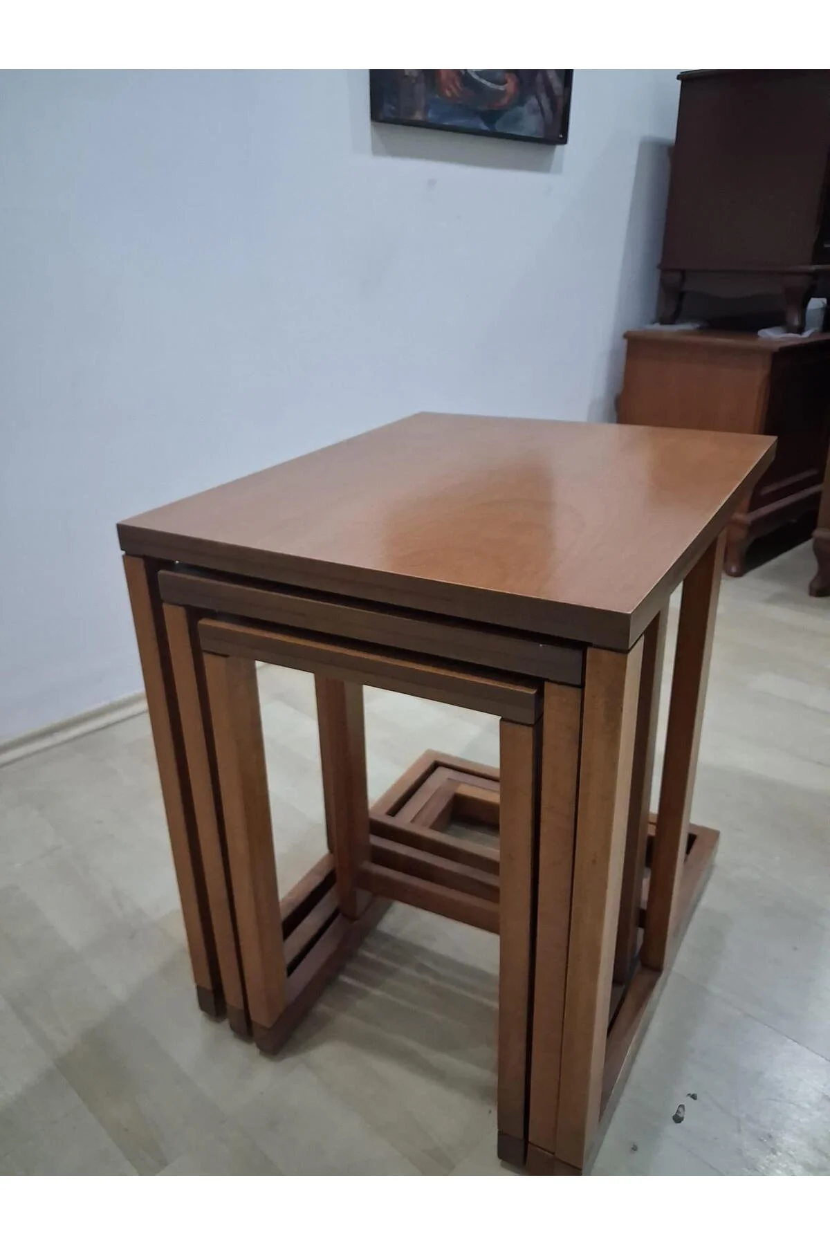 Zigon Sehpa 90588 Ilgz C Dörtlü Lake Ceviz Kayın Tekerlekli Ayak Kutuda Sevk - Görsel 3