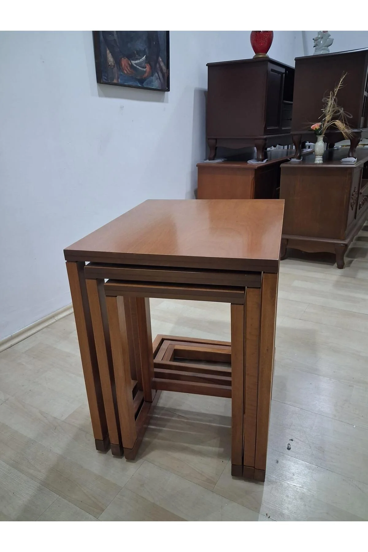 Zigon Sehpa 90588 Ilgz C Dörtlü Lake Ceviz Kayın Tekerlekli Ayak Kutuda Sevk - Görsel 5