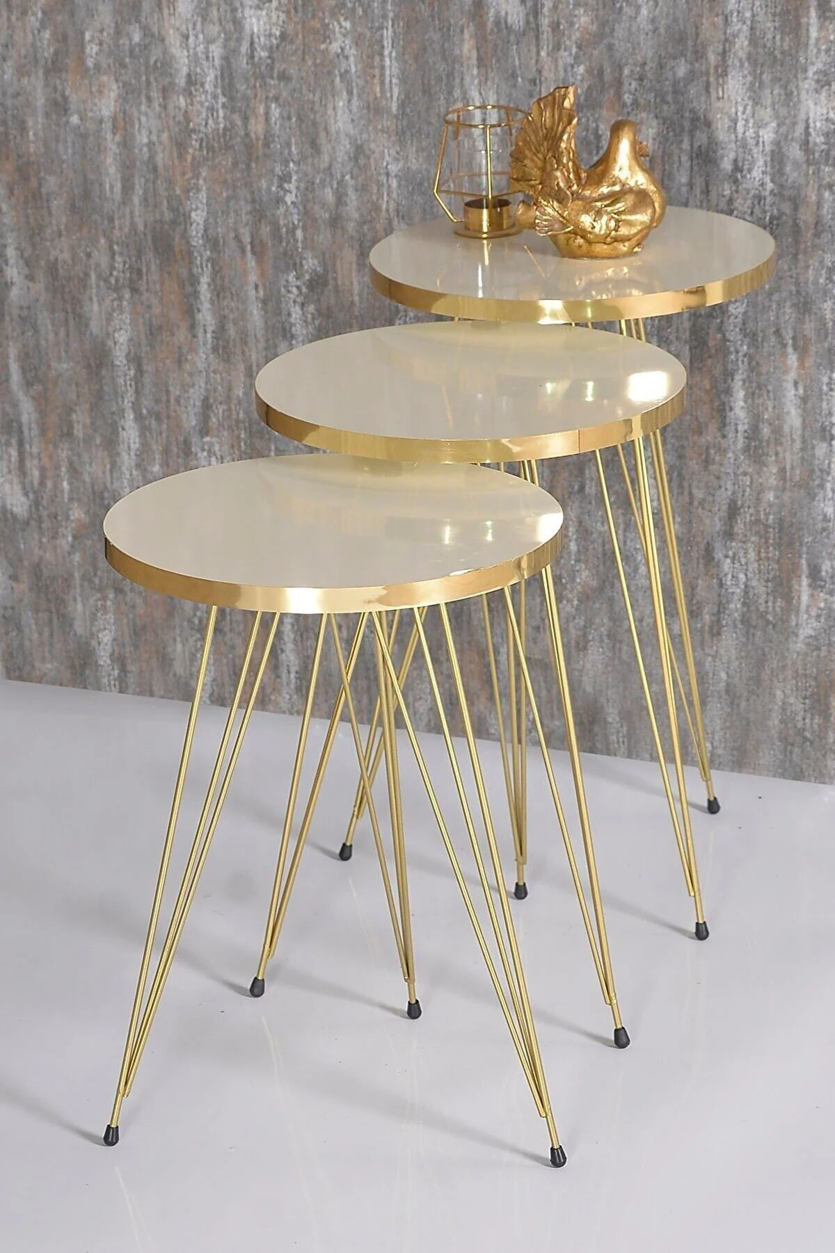 Zigon Sehpa Gold Krem Tel Ayak