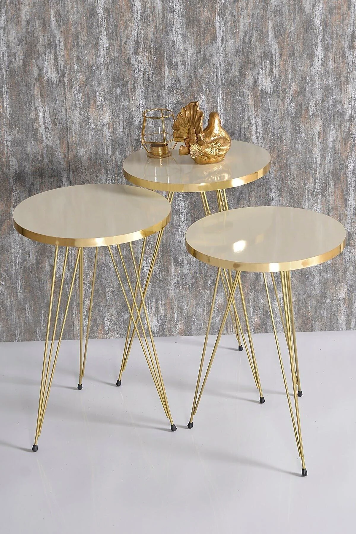 Zigon Sehpa Gold Krem Tel Ayak