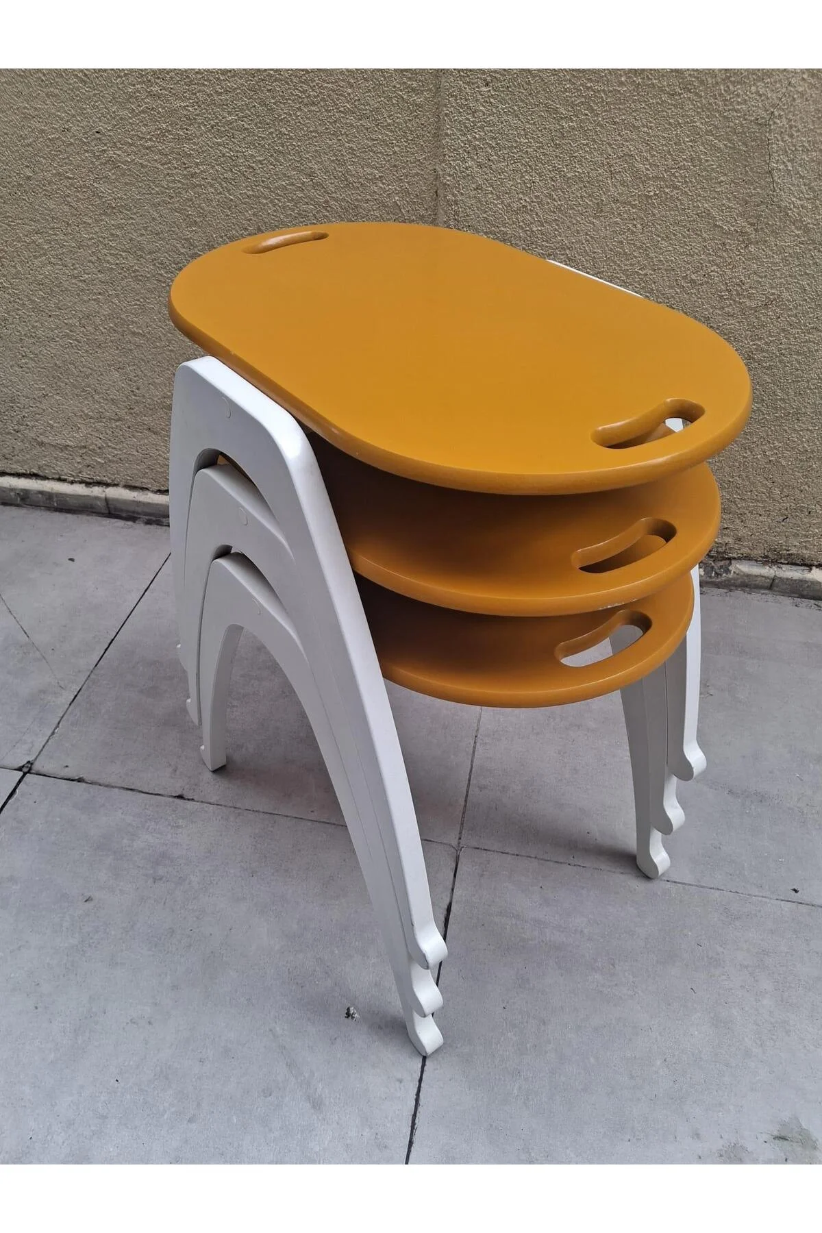Zigon Sehpa istif Tepsi Bşk 90573 Hardal Tabla Beyaz Ayak Lake Boya El Yapım - Görsel 5