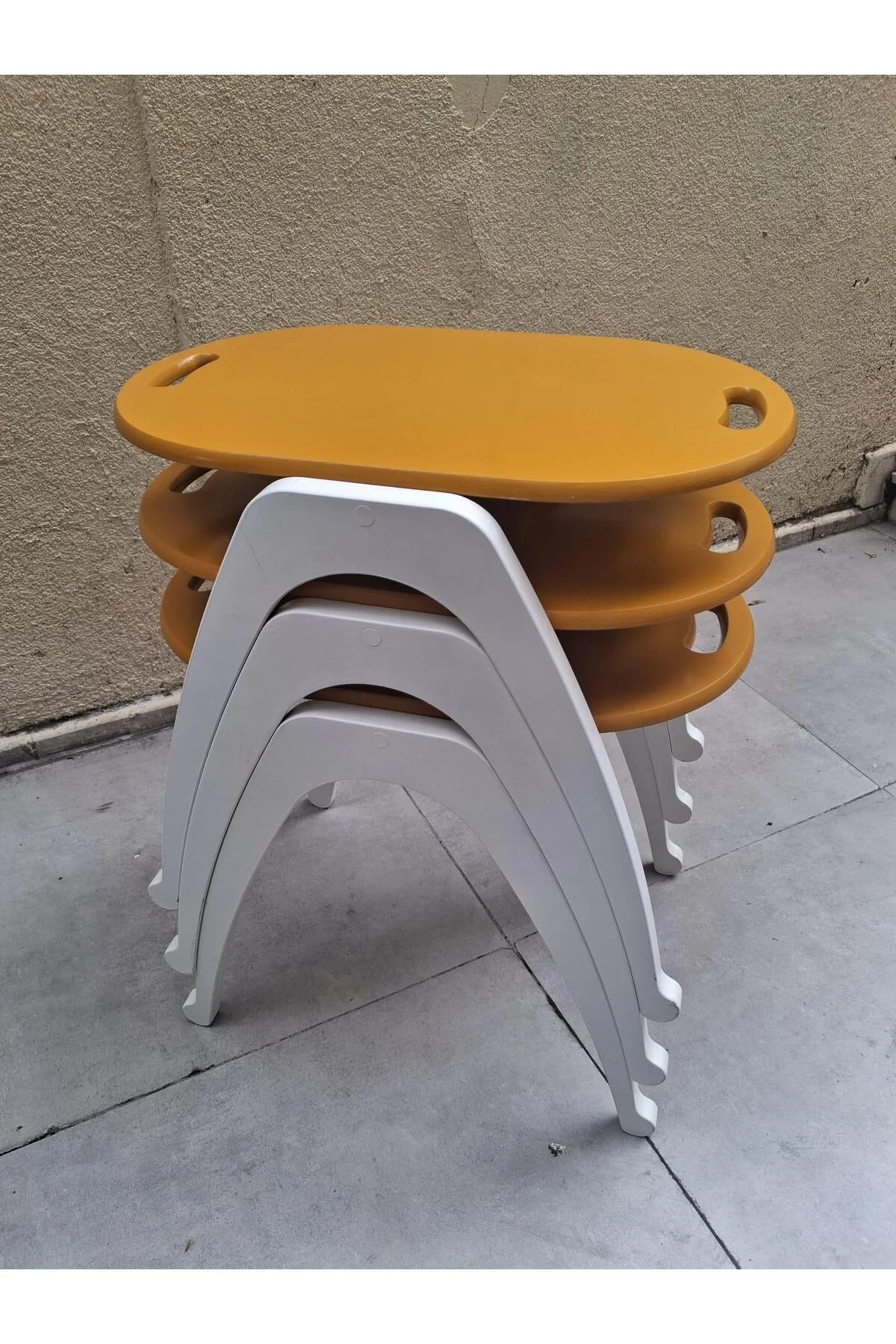 Zigon Sehpa istif Tepsi Bşk 90573 Hardal Tabla Beyaz Ayak Lake Boya El Yapım - Görsel 6