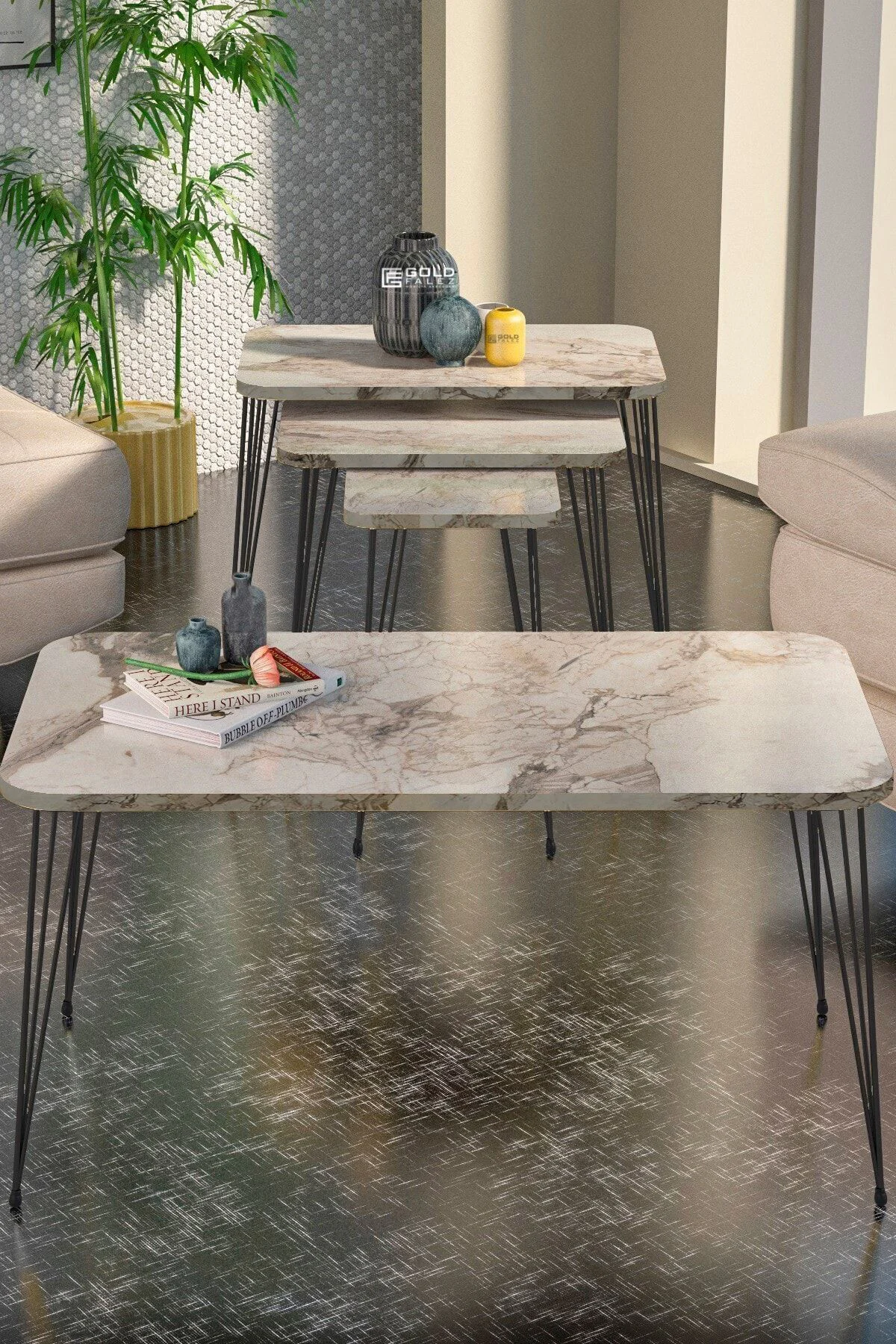 Zigon Sehpa Kr Ve Orta Sehpa Kr Set Siyah Ayak Efes Tel 1103