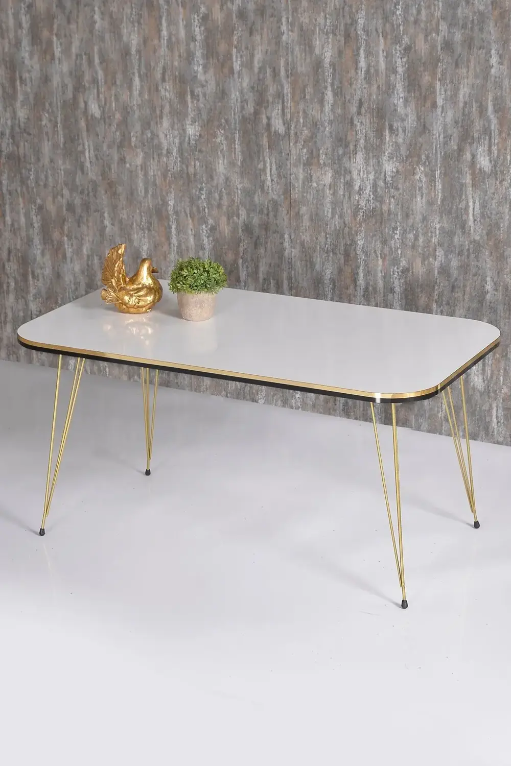 Zigon Sehpa Kr Ve Orta Sehpa Kr Set Çift Gold Beyaz Tel 1111