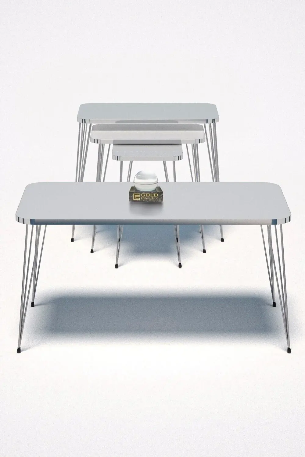 Zigon Sehpa Kr Ve Orta Sehpa Kr Set Gümüş Beyaz Tel