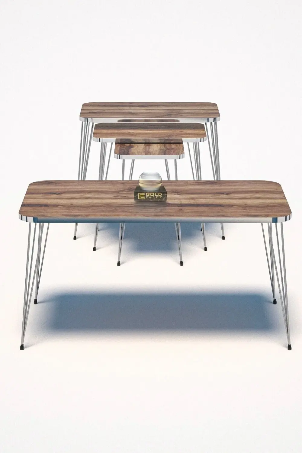 Zigon Sehpa Kr Ve Orta Sehpa Kr Set Gümüş Ceviz Tel