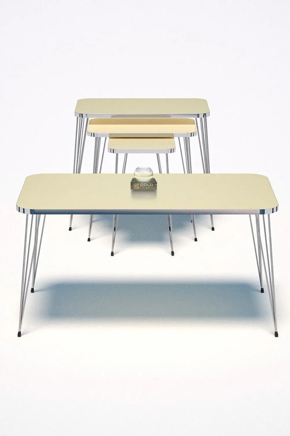 Zigon Sehpa Kr Ve Orta Sehpa Kr Set Gümüş Krem Tel