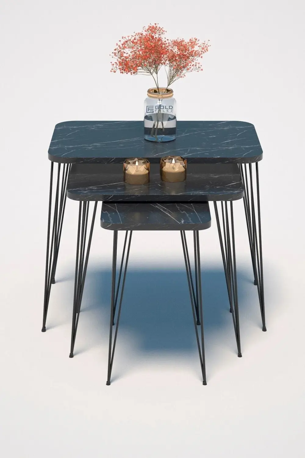 Zigon Sehpa Kr Ve Orta Sehpa Kr Set Siyah Ayak Bendir Tel 1104