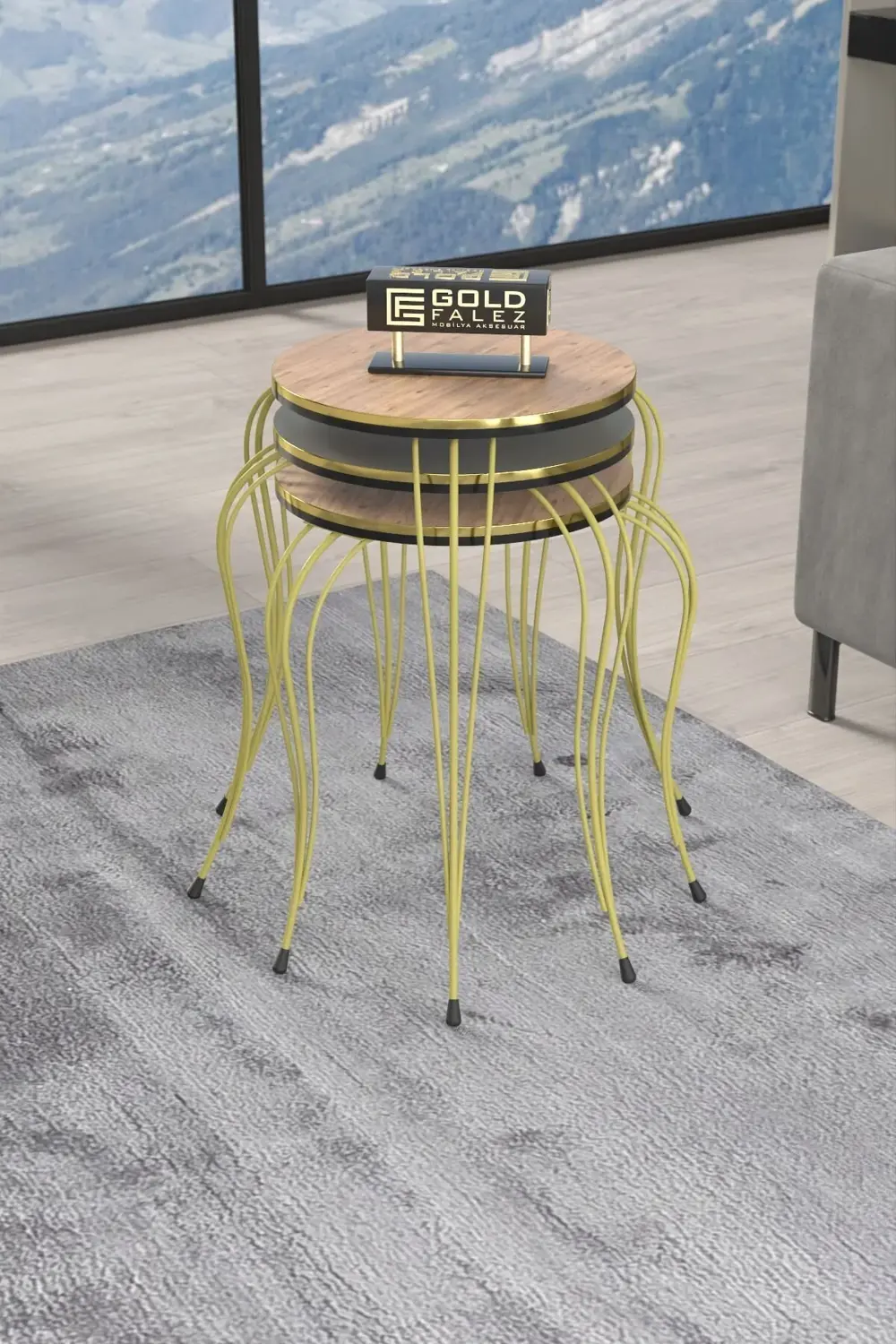 ZİGON SEHPA LÜKENS ÇİFT GOLD ANTRASİT CEVİZ