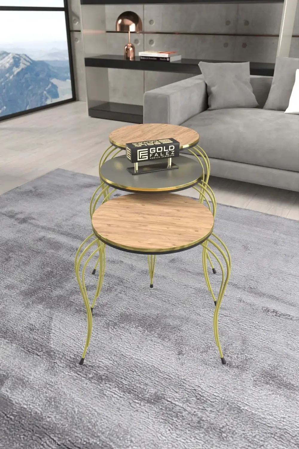 ZİGON SEHPA LÜKENS ÇİFT GOLD ANTRASİT CEVİZ