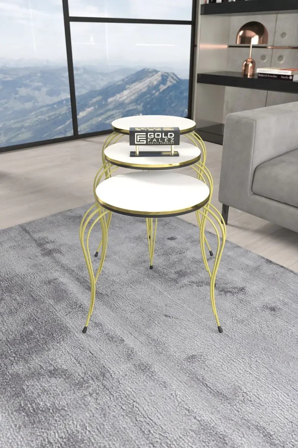 ZİGON SEHPA LÜKENS ÇİFT GOLD BEYAZ