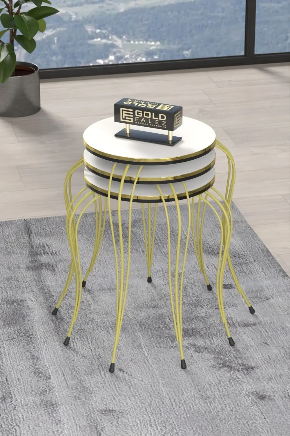 ZİGON SEHPA LÜKENS ÇİFT GOLD BEYAZ