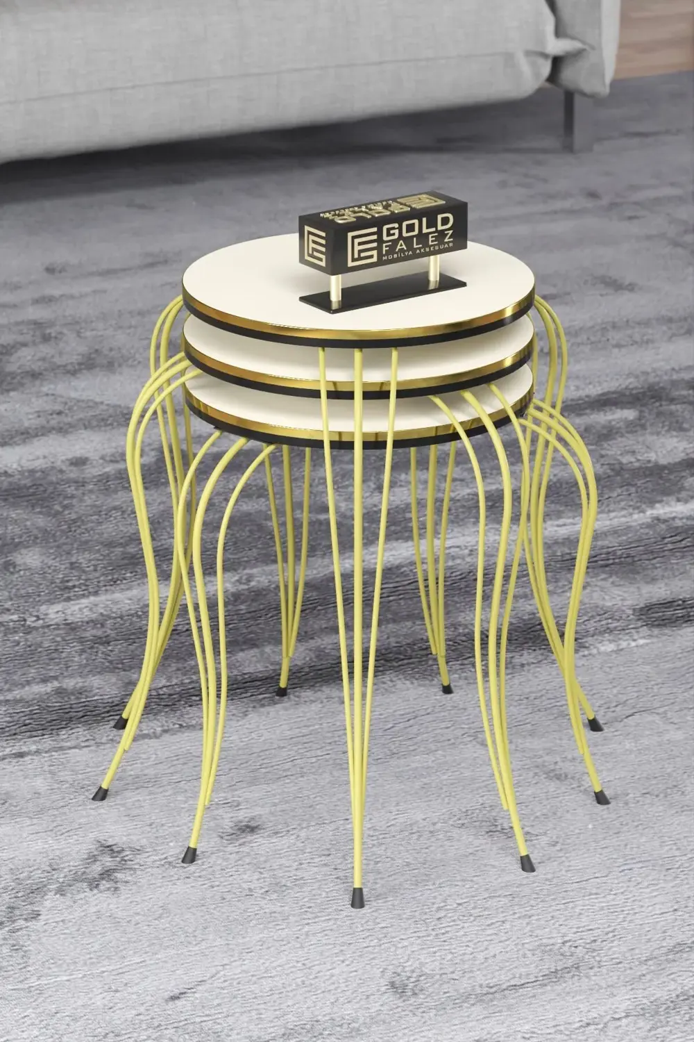 ZİGON SEHPA LÜKENS ÇİFT GOLD KREM