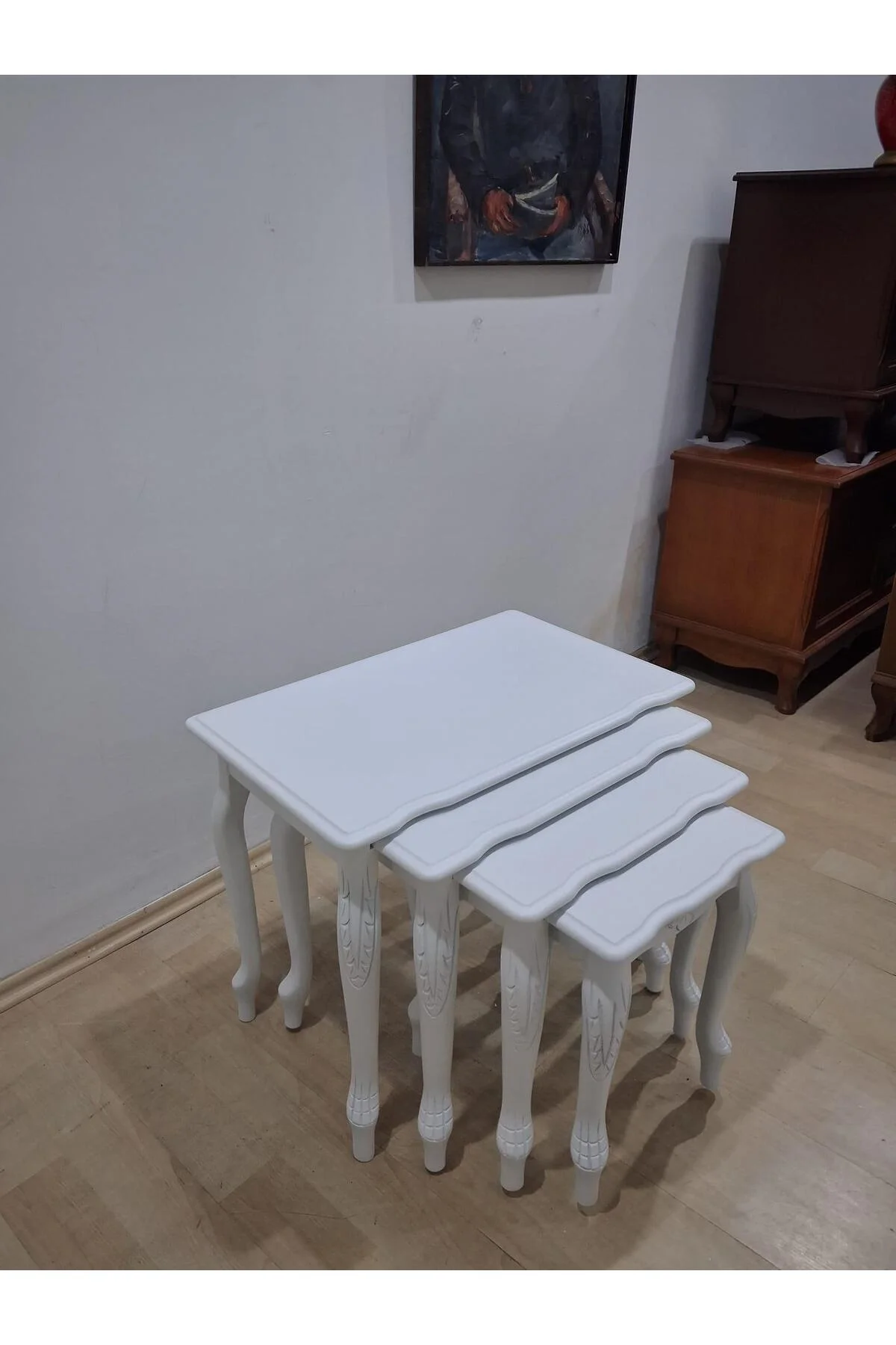 Zigon Sehpa Lükens Eko HT 90576 Kayın Aslan Ayak Oymalı Beyaz El Yapım - Görsel 5