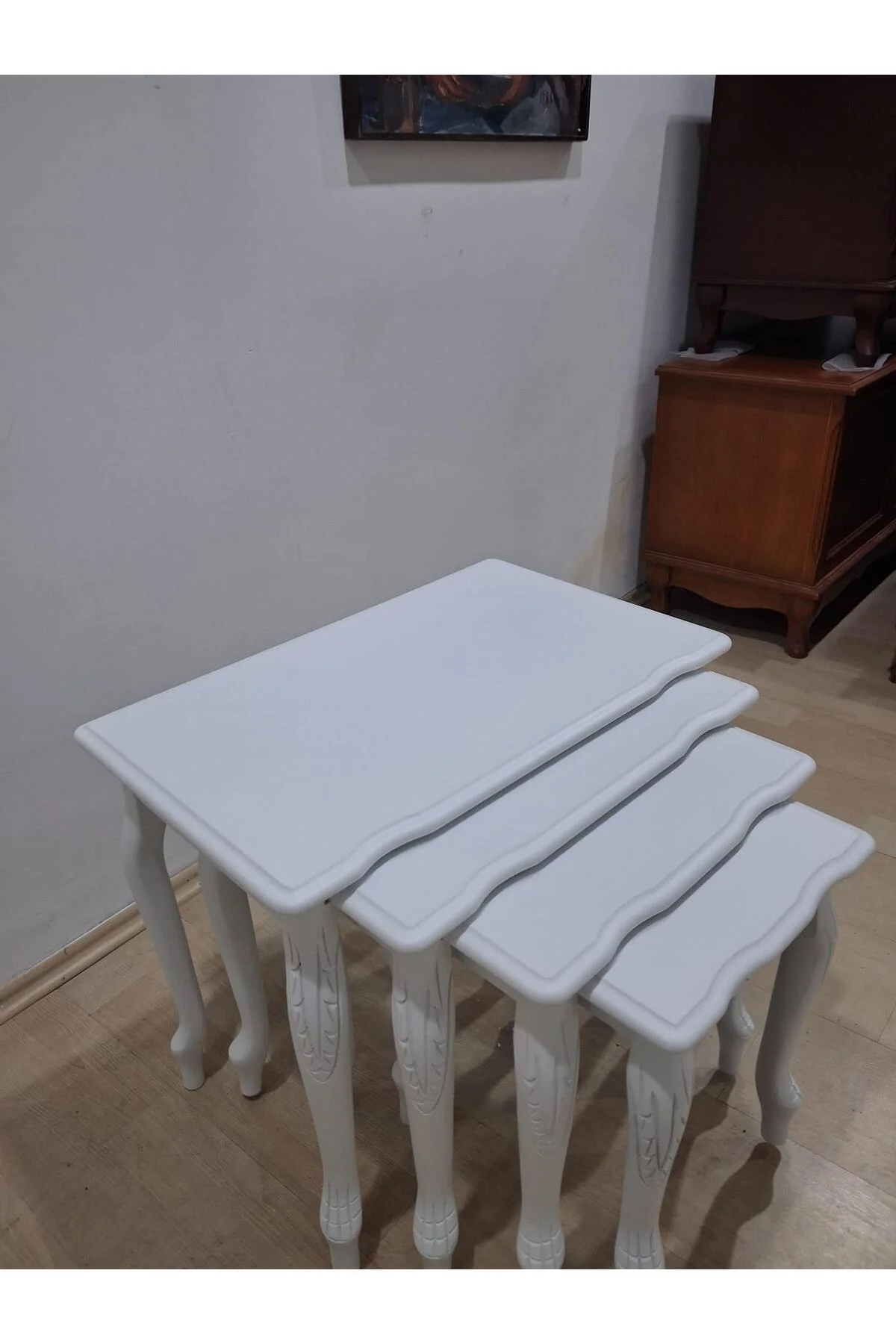 Zigon Sehpa Lükens Eko HT 90576 Kayın Aslan Ayak Oymalı Beyaz El Yapım - Görsel 6