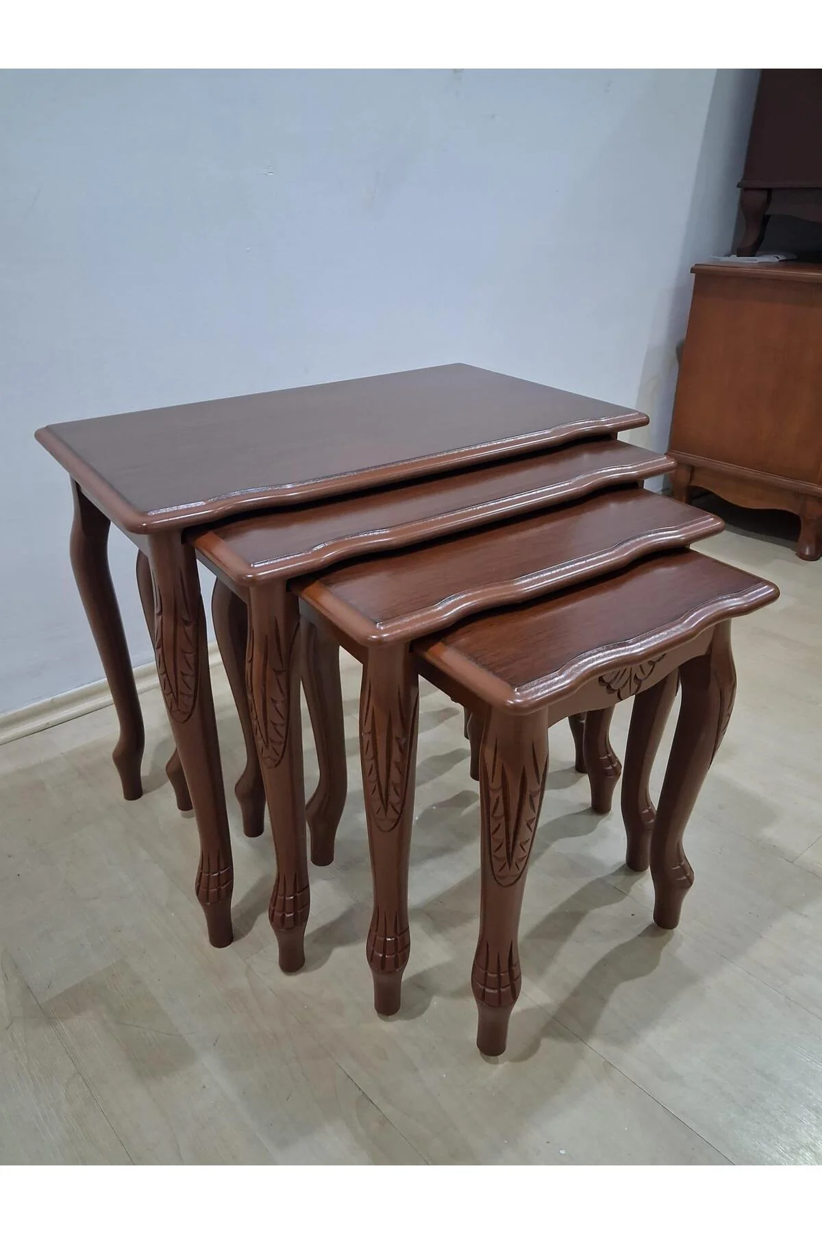 Zigon Sehpa Lükens Eko HT 90577 Kayın Aslan Ayak Oymalı Ceviz El Yapım - Görsel 2
