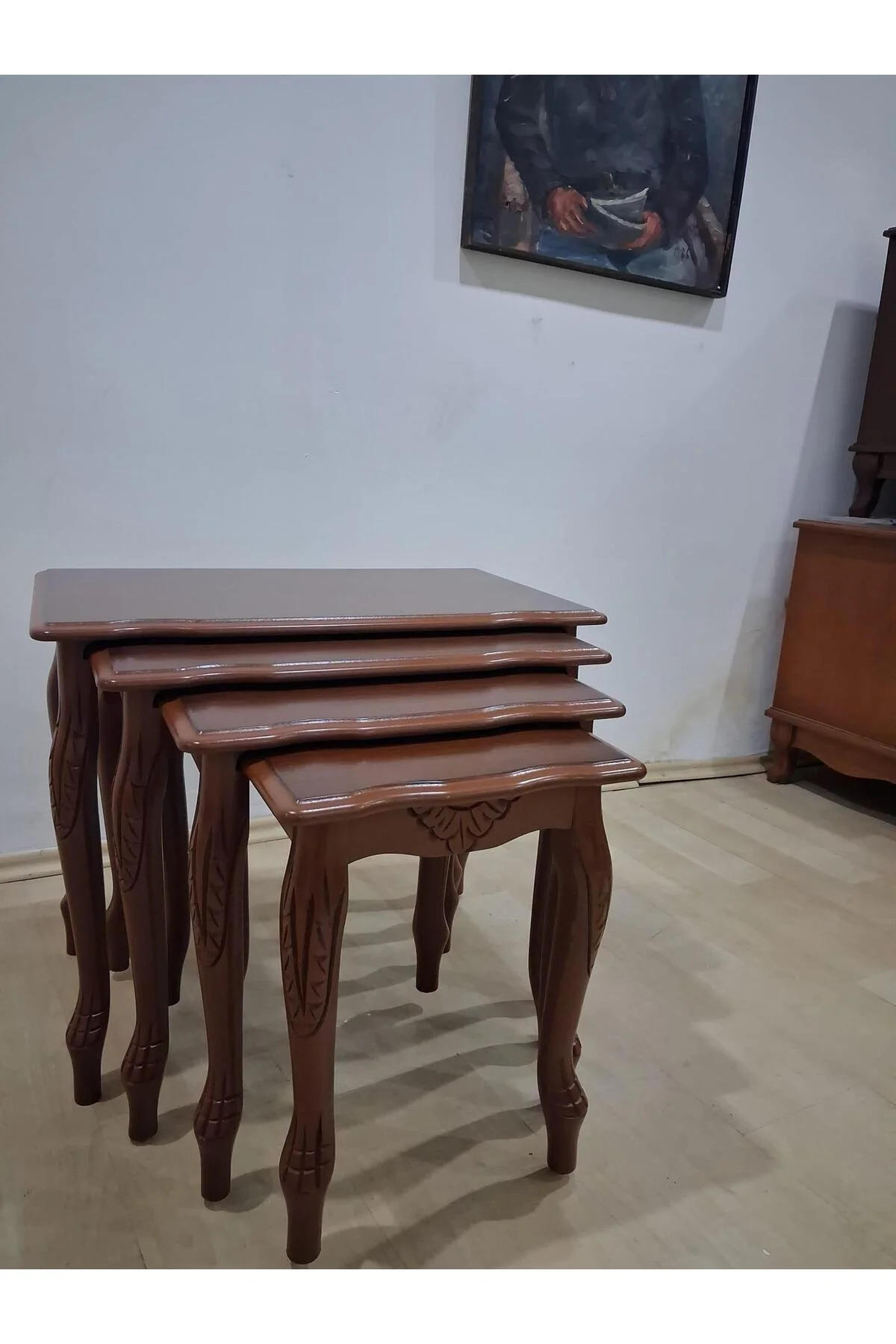 Zigon Sehpa Lükens Eko HT 90577 Kayın Aslan Ayak Oymalı Ceviz El Yapım - Görsel 5