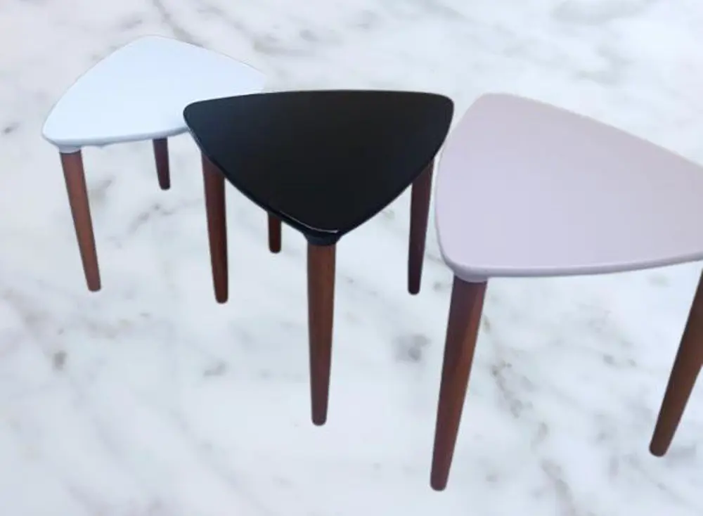 Zigon Sehpa MODEL 90517 Konik Ayak Üçgen Tabla Üç Renk Kutuda Sev