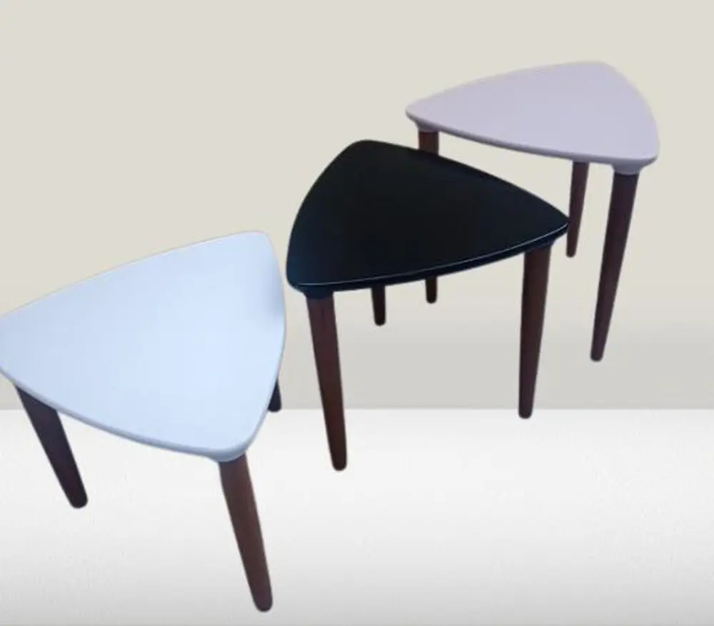 Zigon Sehpa MODEL 90517 Konik Ayak Üçgen Tabla Üç Renk Kutuda Sev