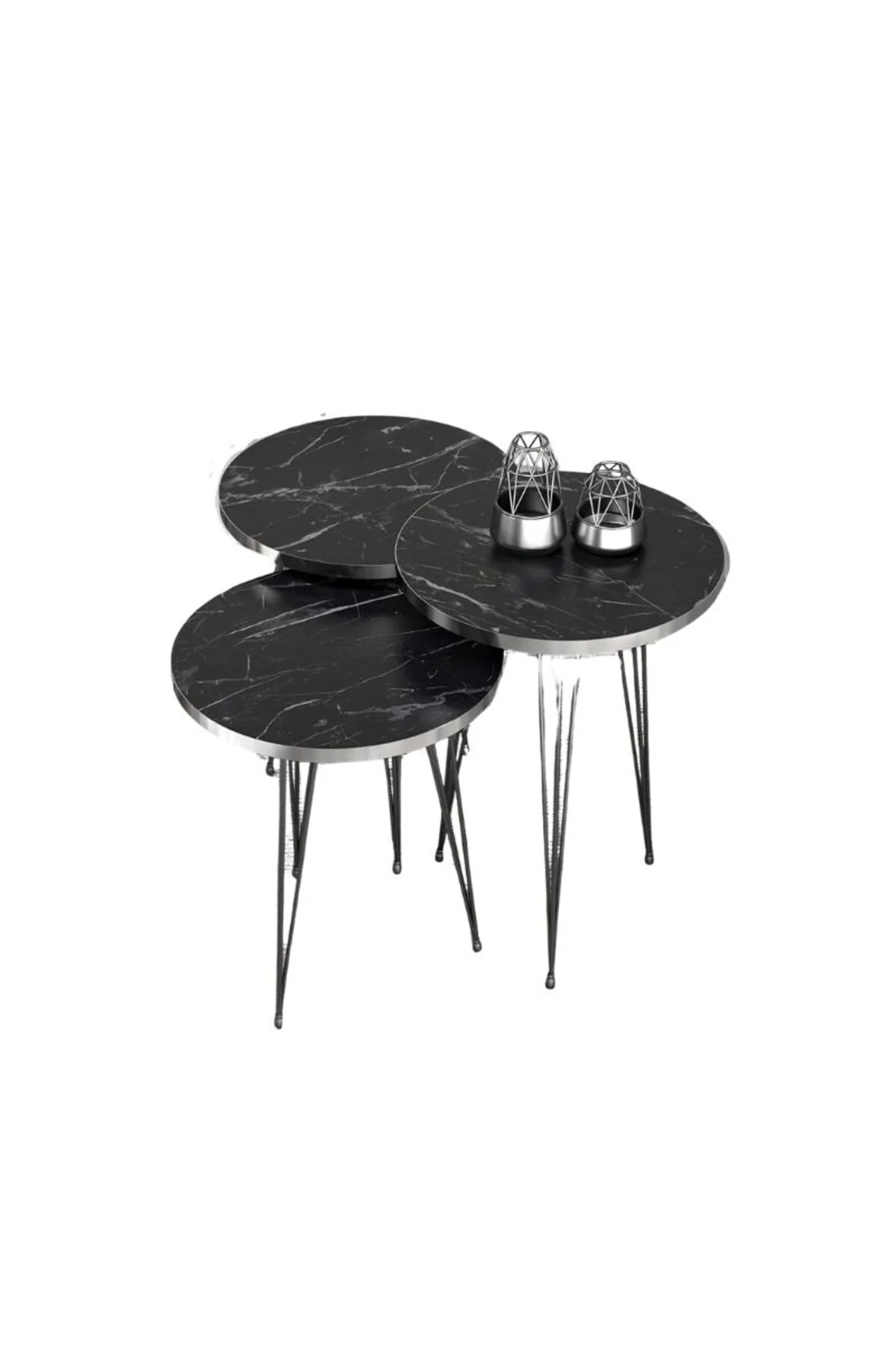 Zigon Sehpa Siyah Tel Ayak Gümüş Bendir 1089