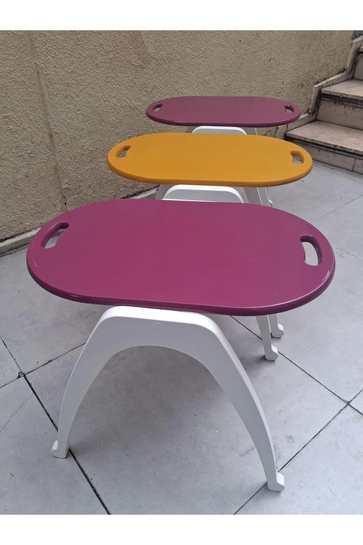 Zigon Sehpa Tepsi Bşk 90574 Hardal Mor Tabla Beyaz Ayak Lake Boyalı El Yapım - Görsel 3