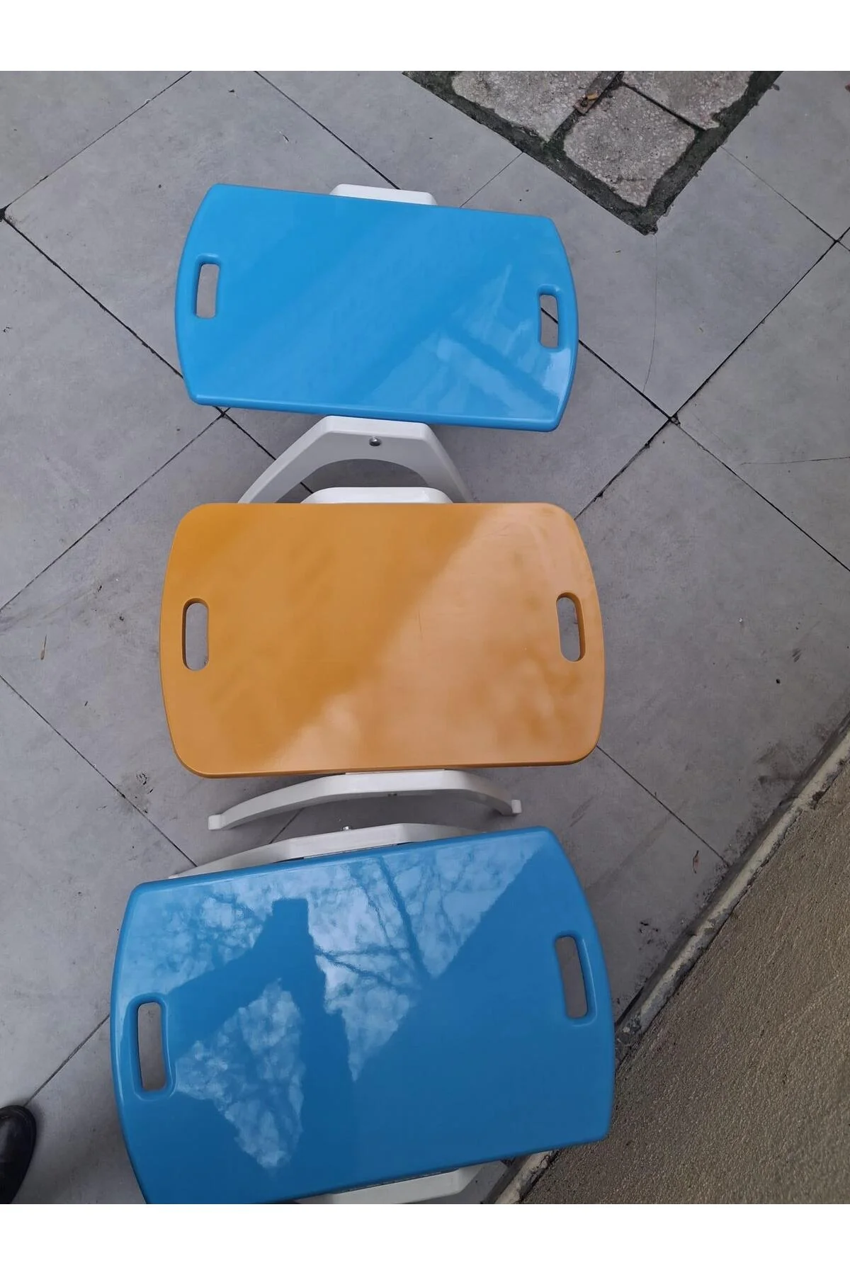 Zigon Sehpa Tepsi Bşk 90575 Hardal Turkuaz Tabla Beyaz Ayak Lake Boyalı El Yapım - Görsel 7