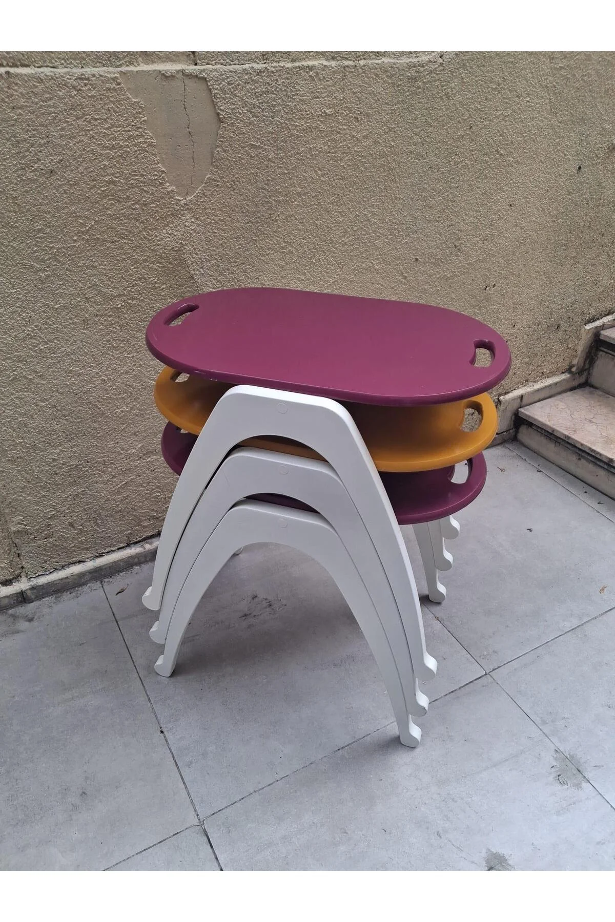 Zigon Sehpa Tepsi Bşk 90574 Hardal Mor Tabla Beyaz Ayak Lake Boyalı El Yapım - Görsel 8