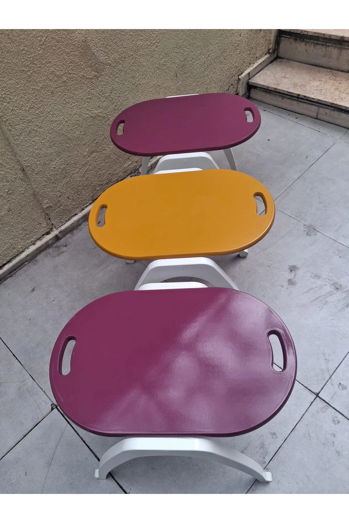 Zigon Sehpa Tepsi Bşk 90574 Hardal Mor Tabla Beyaz Ayak Lake Boyalı El Yapım - Görsel 7