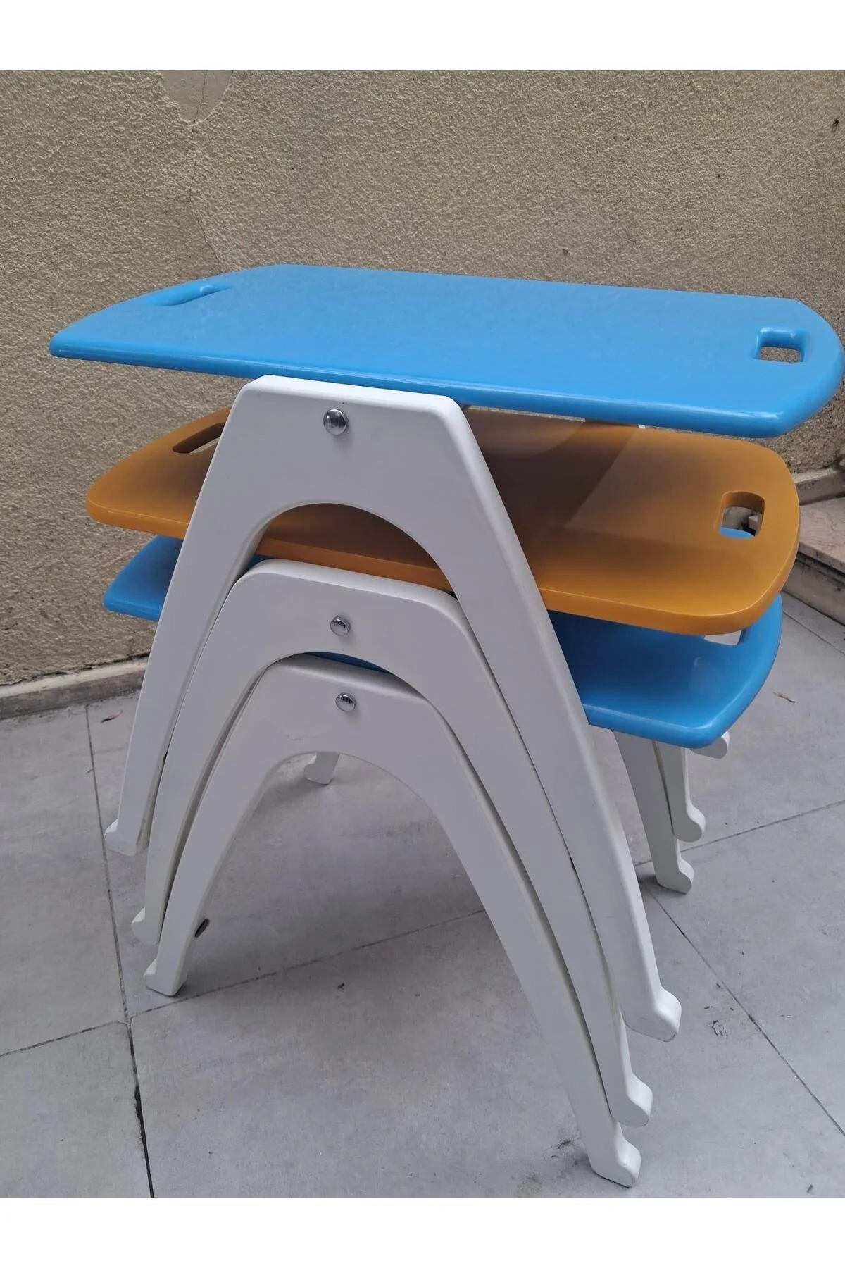 Zigon Sehpa Tepsi Bşk 90575 Hardal Turkuaz Tabla Beyaz Ayak Lake Boyalı El Yapım - Görsel 8