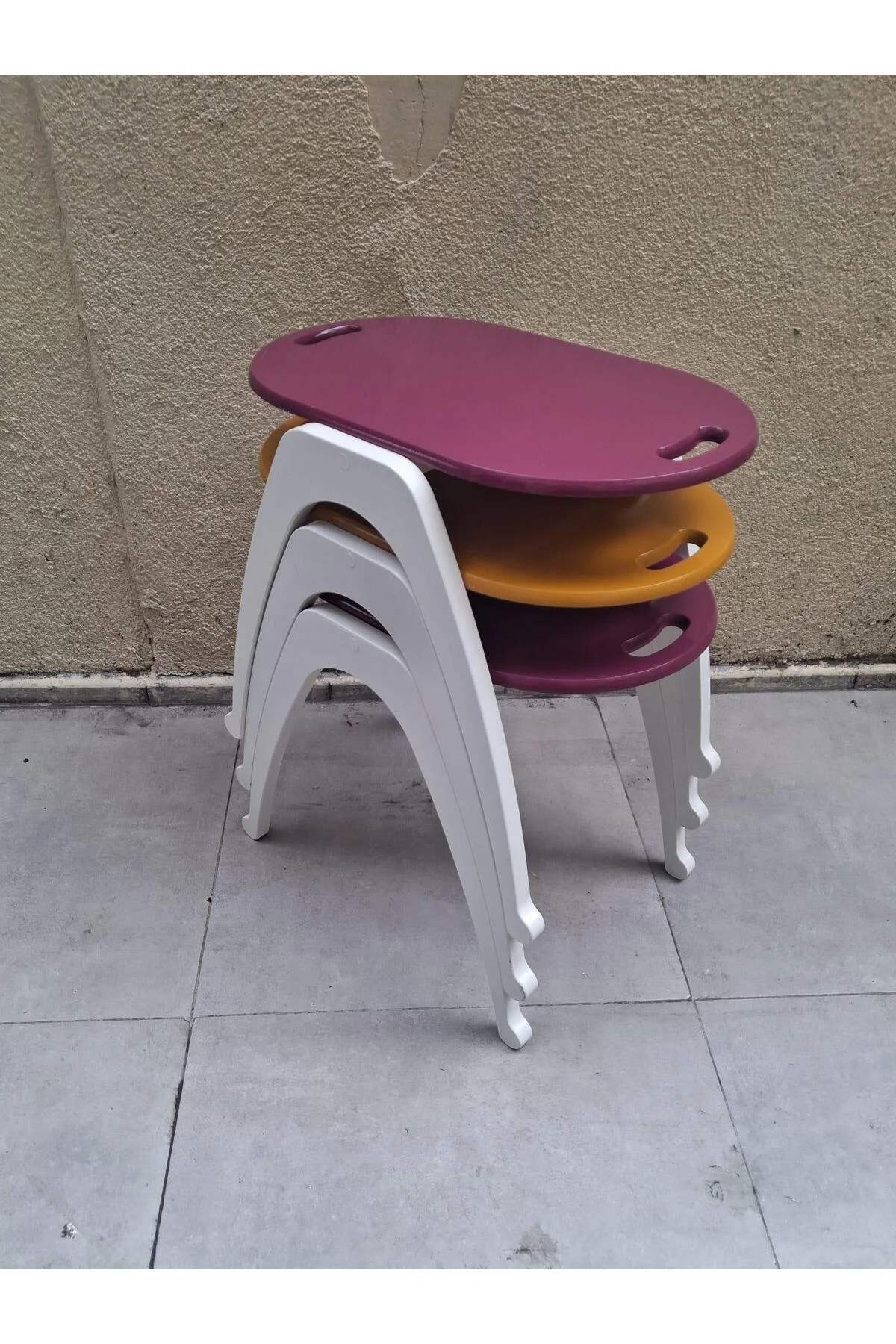 Zigon Sehpa Tepsi Bşk 90574 Hardal Mor Tabla Beyaz Ayak Lake Boyalı El Yapım - Görsel 6