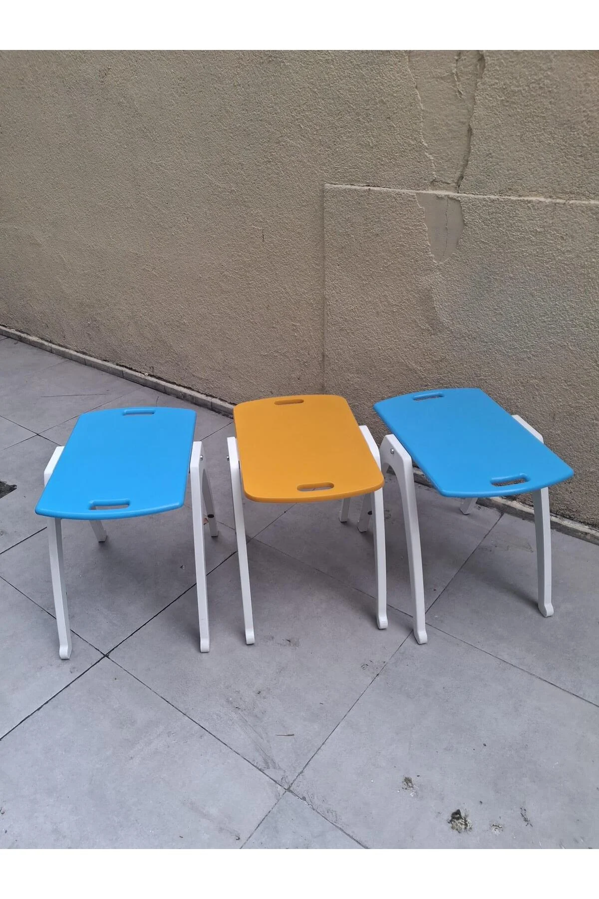 Zigon Sehpa Tepsi Bşk 90575 Hardal Turkuaz Tabla Beyaz Ayak Lake Boyalı El Yapım - Görsel 6