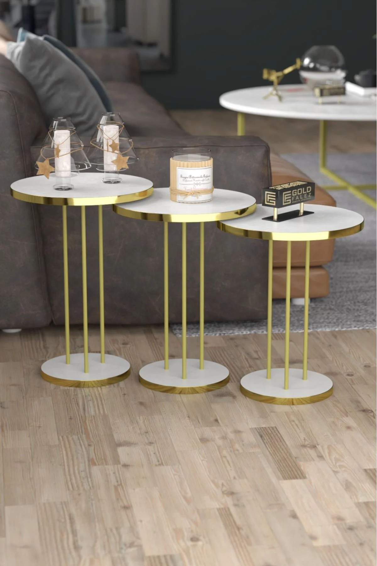 Zigon Sehpa Terra Gold Beyaz Zigon Sehpa Terra Gold Beyaz - Görsel 2