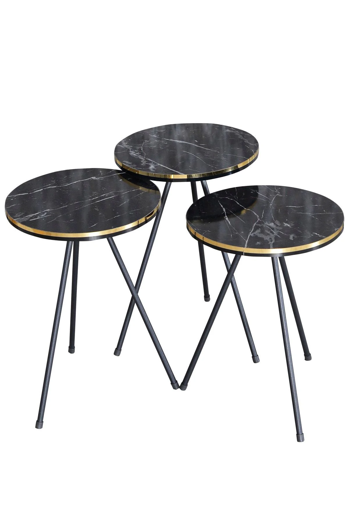 Zigon Sehpa Ve Orta Sehpa Kr Set Siyah Metal Ayak Çift Altın Bend