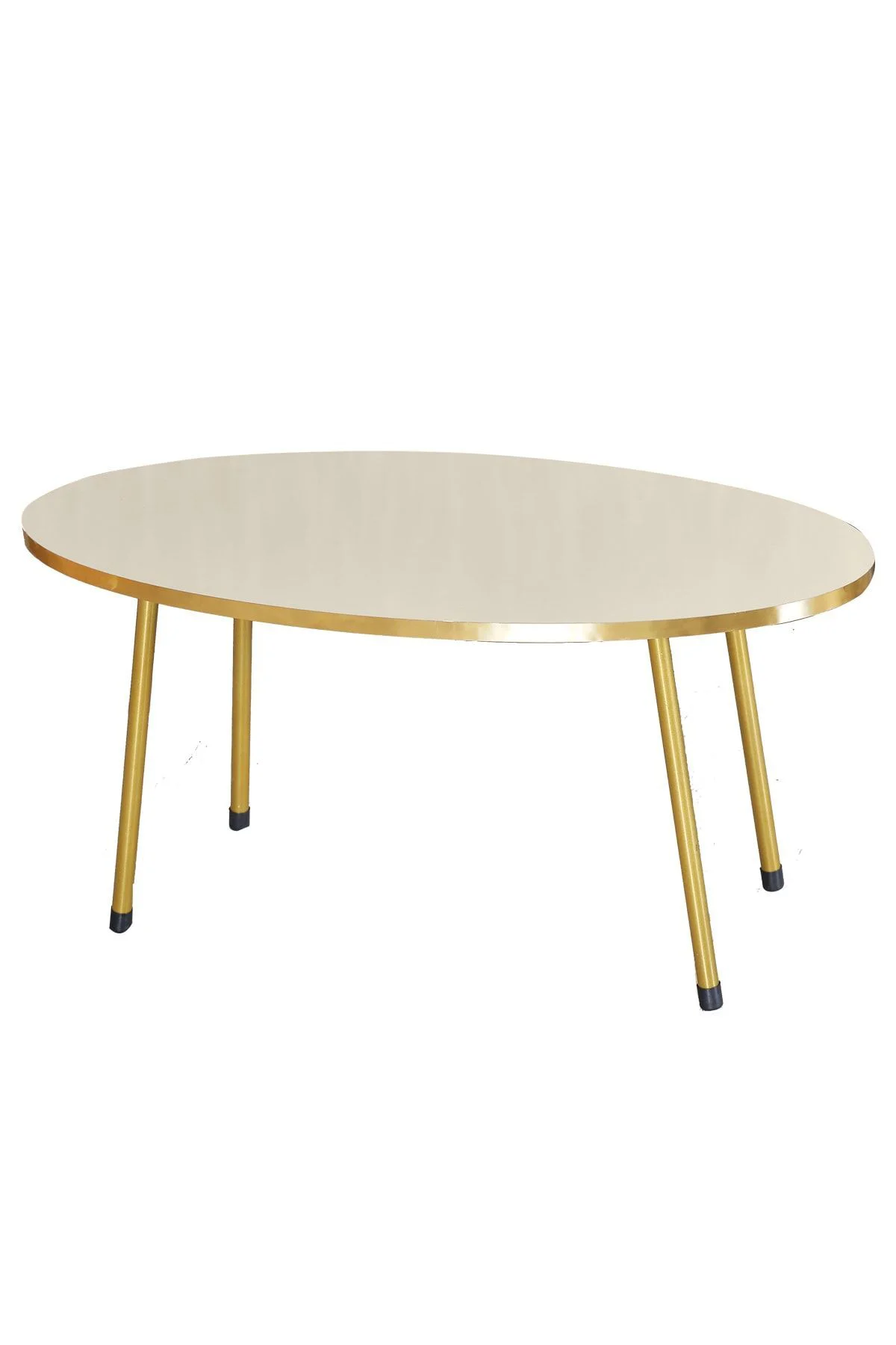 Zigon Sehpa ve Orta Sehpa Elips Gold Metal Ayak Gold Krem Set