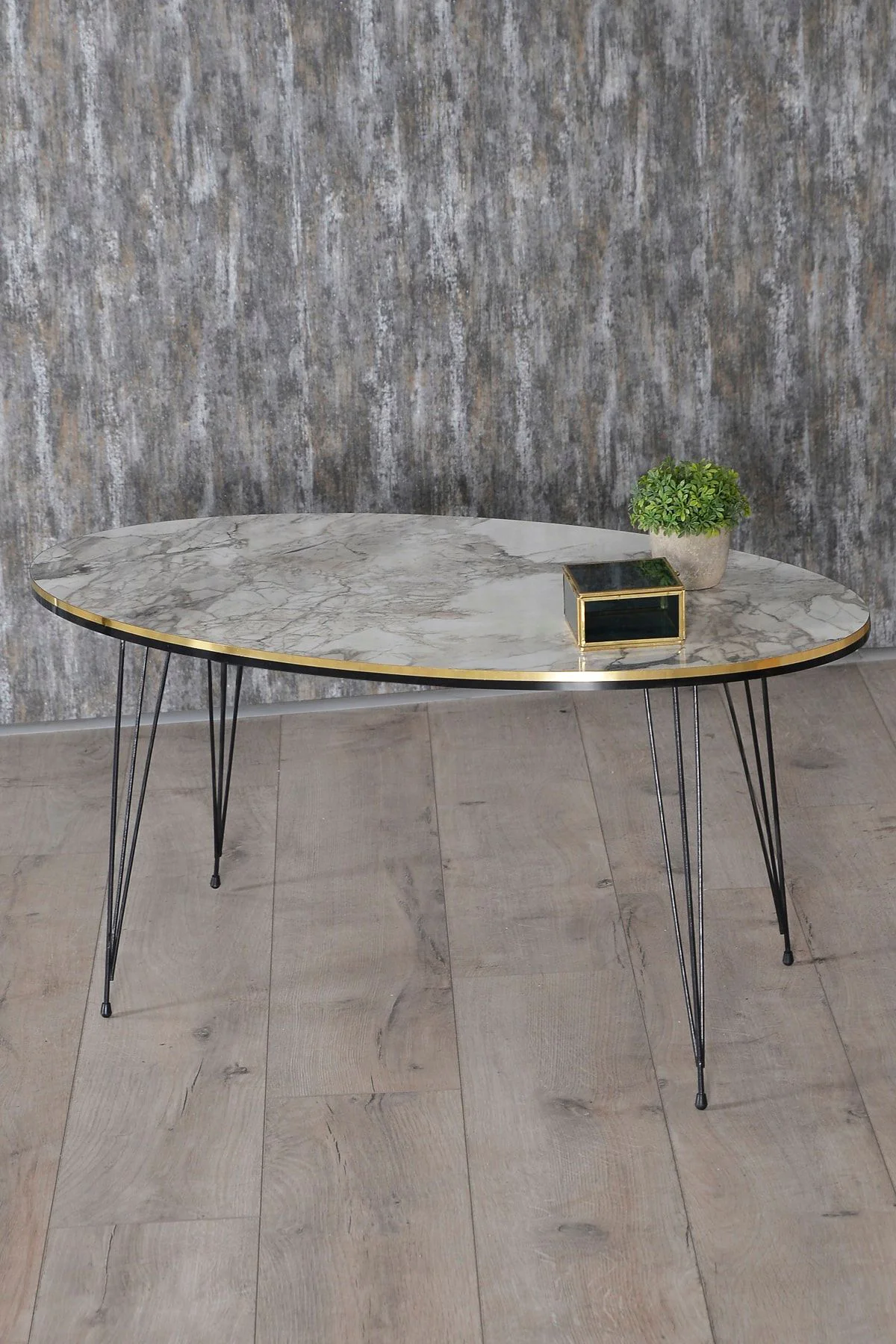 Zigon Sehpa Ve Orta Sehpa Elips Set Siyah Tel Ayak Çift Altın Efe