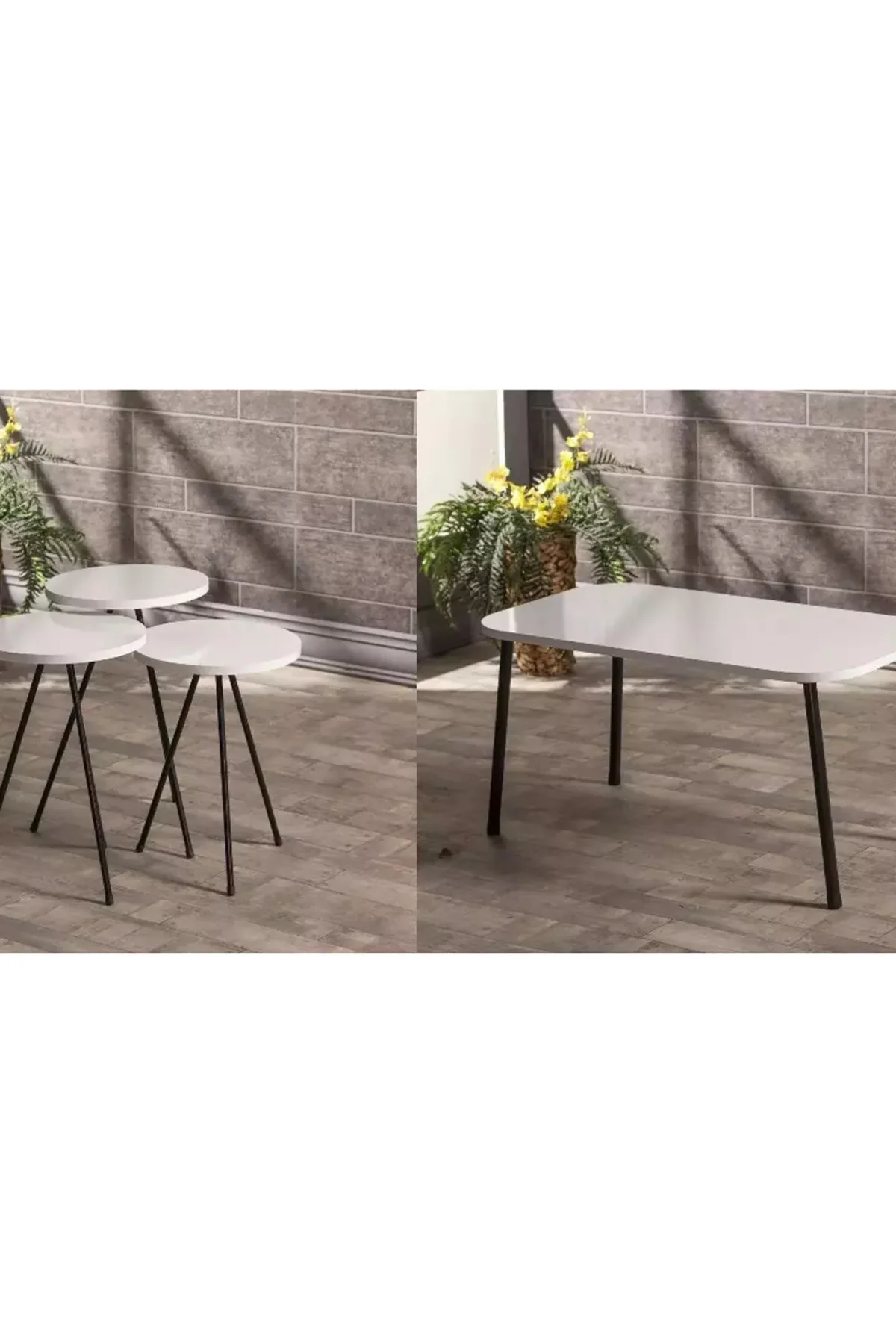 Zigon Sehpa Ve Orta Sehpa Set Kr Metal Beyaz