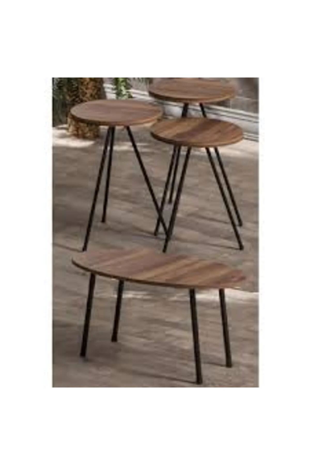 Zigon Sehpa Ve Orta Sehpa Set Metal Elips Ceviz Zigon Sehpa Ve Orta Sehpa Set Metal Elips Ceviz