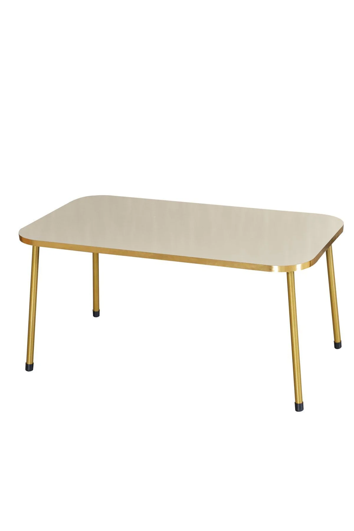 Zigon Sehpa ve Orta Sehpa Kr Gold Metal Ayak Gold Krem Set